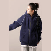 Simple cotton tunics for women 2025 Catwalk blue daily blouse hooded