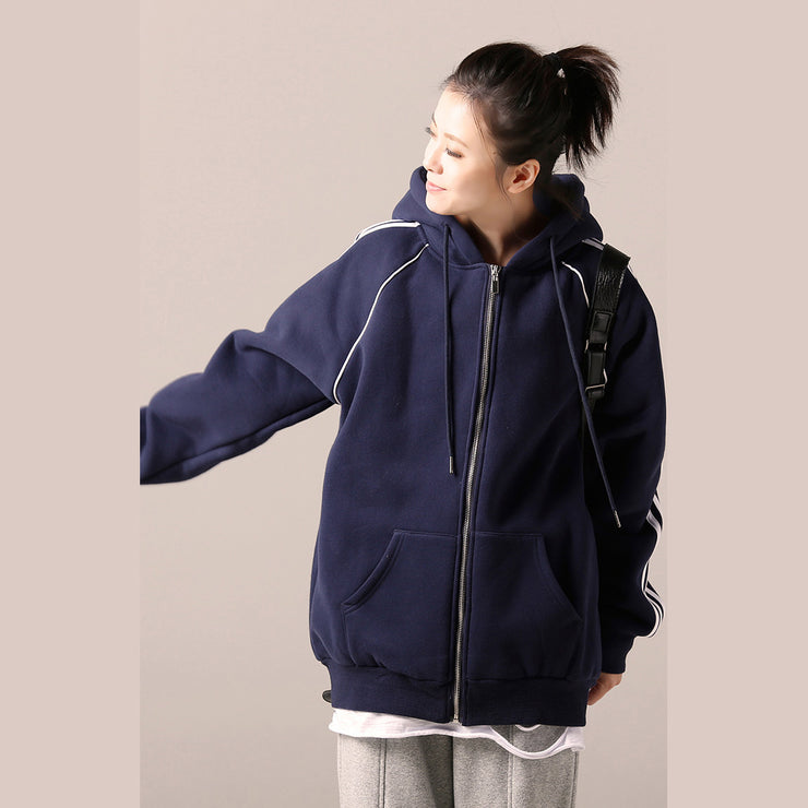 Simple cotton tunics for women 2025 Catwalk blue daily blouse hooded