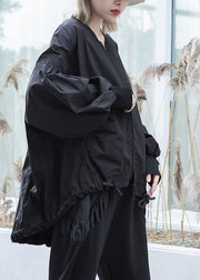 Simple drawstring hem fine Long coats black oversized outwear fall - SooLinen
