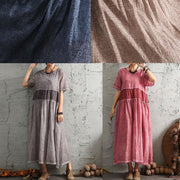Simple gray short sleeve cotton dresses patchwork cotton summer Dresses - SooLinen