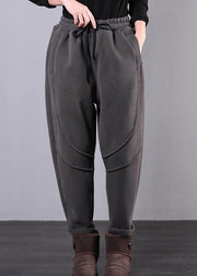 Simple gray women pants plus size clothing elastic waist drawstring Photography trousers - SooLinen