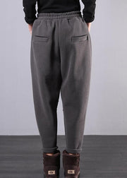 Simple gray women pants plus size clothing elastic waist drawstring Photography trousers - SooLinen