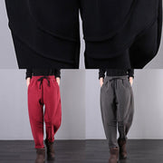 Simple gray women pants plus size clothing elastic waist drawstring Photography trousers - SooLinen