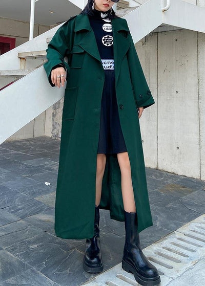 Simple green Fine tunics for women Wardrobes Notched tie waist fall coats - SooLinen