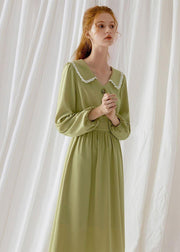 Simple green blended Wardrobes Peter pan Collar Dresses fall Dress - SooLinen