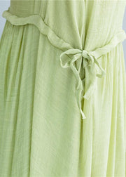 Simple green linen dresses Spaghetti Strap drawstring loose summer Dresses - SooLinen