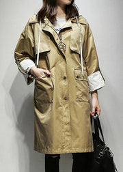 Simple hooded drawstring Fine Coats Women khaki cotton women coats - SooLinen