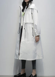 Simple hooded zippered  clothes For Women white short coats - SooLinen