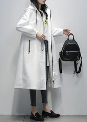 Simple hooded zippered  clothes For Women white short coats - SooLinen