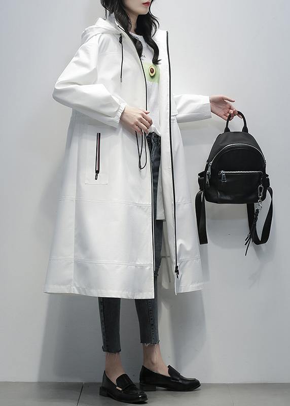 Simple hooded zippered  clothes For Women white short coats - SooLinen