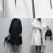 Simple hooded zippered  clothes For Women white short coats - SooLinen