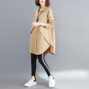 Simple khaki cotton Blouse 2025 pattern lapel asymmetric short blouses