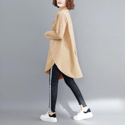 Simple khaki cotton Blouse 2025 pattern lapel asymmetric short blouses