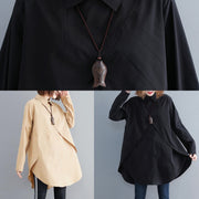 Simple khaki cotton Blouse 2025 pattern lapel asymmetric short blouses