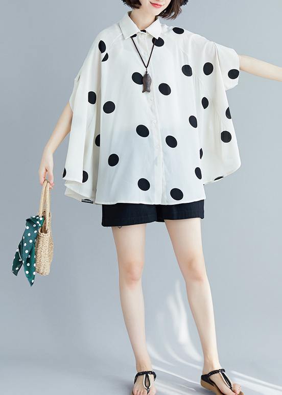 Simple lapel chiffon kaftans Pakistani white dotted Plus Size shirt Summer - SooLinen