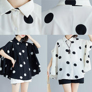 Simple lapel chiffon kaftans Pakistani white dotted Plus Size shirt Summer - SooLinen