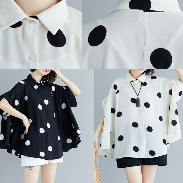 Simple lapel chiffon kaftans Pakistani white dotted Plus Size shirt Summer - SooLinen