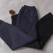 Simple navy winter Jeans  thick elastic waist Inspiration women trousers - SooLinen