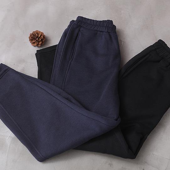 Simple navy winter Jeans  thick elastic waist Inspiration women trousers - SooLinen