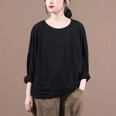 Simple o neck baggy fall clothes For Women Christmas Gifts black shirts - SooLinen