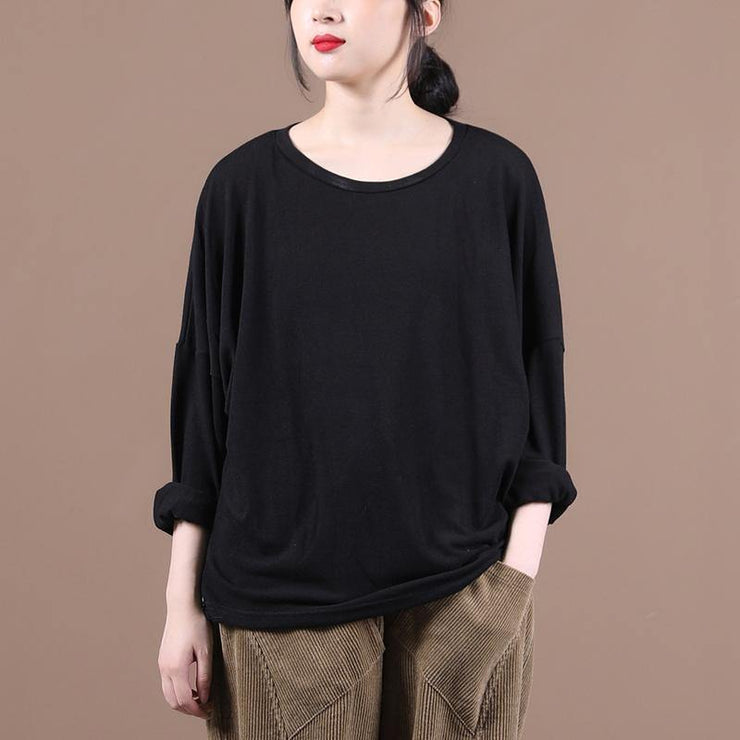 Simple o neck baggy fall clothes For Women Christmas Gifts black shirts - SooLinen