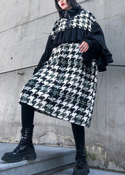 Simple patchwork Cotton dresses stand collar ruffles Dresses - SooLinen
