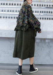 Simple patchwork camouflage tunics for women o neck Ruffles Dresses - SooLinen