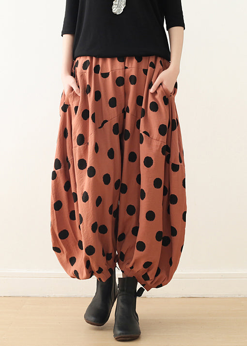 Simple pink dotted Cotton clothes For Women Pakistani Catwalk wide leg pants Plus Size spring pants