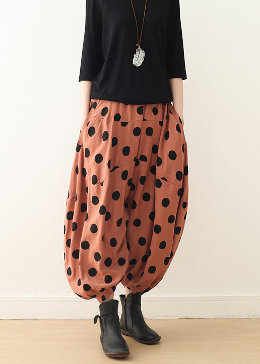 Simple pink dotted Cotton clothes For Women Pakistani Catwalk wide leg pants Plus Size spring pants