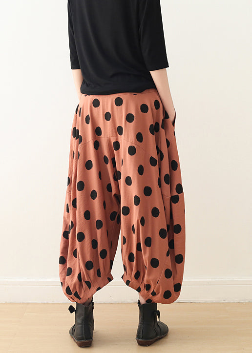 Simple pink dotted Cotton clothes For Women Pakistani Catwalk wide leg pants Plus Size spring pants