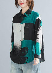Simple print cotton linen clothes For Women Sewing lapel Button top - SooLinen
