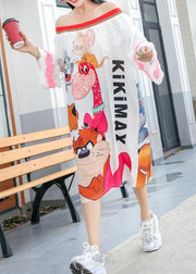 Simple white prints cotton clothes For Women Slash neck Robe summer Dresses - SooLinen