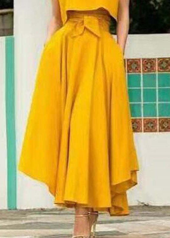 Solid Color High Waist Belted Side Zipper Irregular Hem Casual Skirts - SooLinen