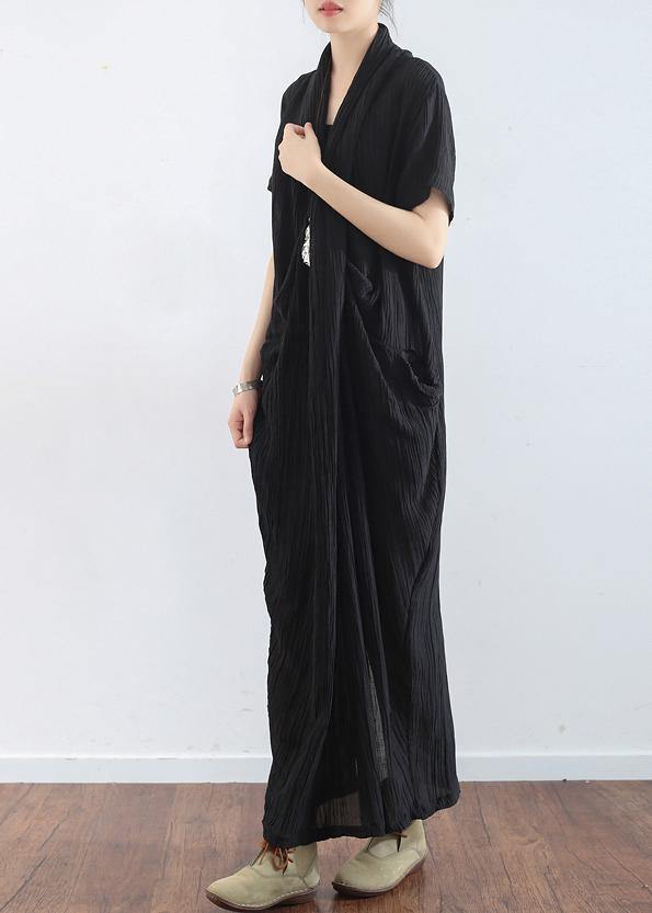 Spring And Summer New Black Linen Vintage V-neck Robe - SooLinen