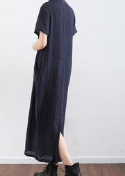 Spring And Summer New Black Linen Vintage V-neck Robe - SooLinen
