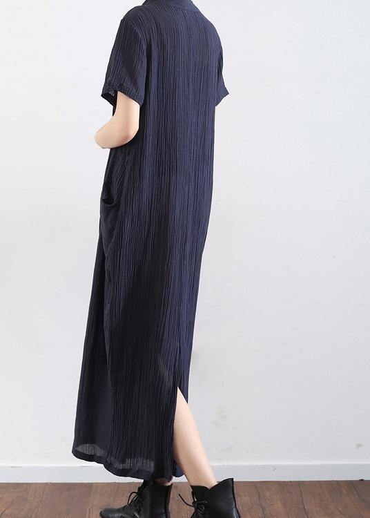 Spring And Summer New Black Linen Vintage V-neck Robe - SooLinen