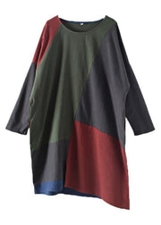 Spring National Style Retro Color Matching Cotton Dress - SooLinen