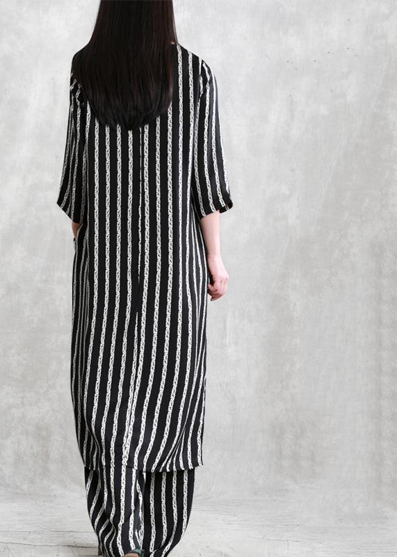 Spring loose multi-fit seven-point sleeve suit female long thin stripe shirt casual wide-leg pants - SooLinen
