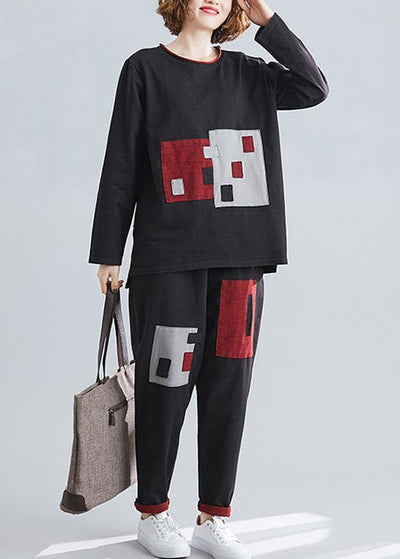 Spring retro color square patch patchwork patchwork harem pants two-piece suit - SooLinen