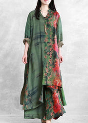 Spring silk suit loose loose irregular long shirt casual wide leg pants - SooLinen