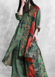 Spring silk suit loose loose irregular long shirt casual wide leg pants - SooLinen
