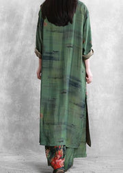 Spring silk suit loose loose irregular long shirt casual wide leg pants - SooLinen