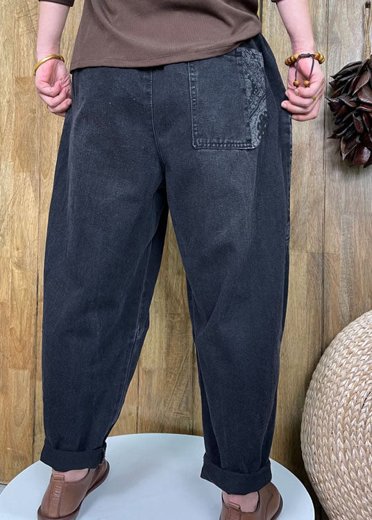 Stil Schwarze Denim-Hosen mit Knopfaufnäher Frühling