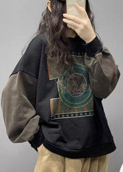 Stil Schwarzes bedrucktes Baumwoll-Sweatshirt Streetwear Frühling