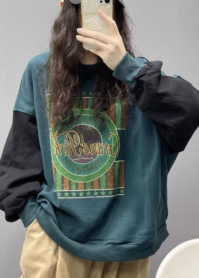 Stil Schwarzes bedrucktes Baumwoll-Sweatshirt Streetwear Frühling