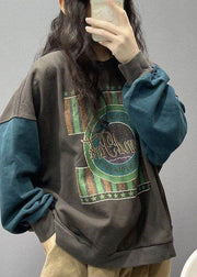 Stil Schwarzes bedrucktes Baumwoll-Sweatshirt Streetwear Frühling