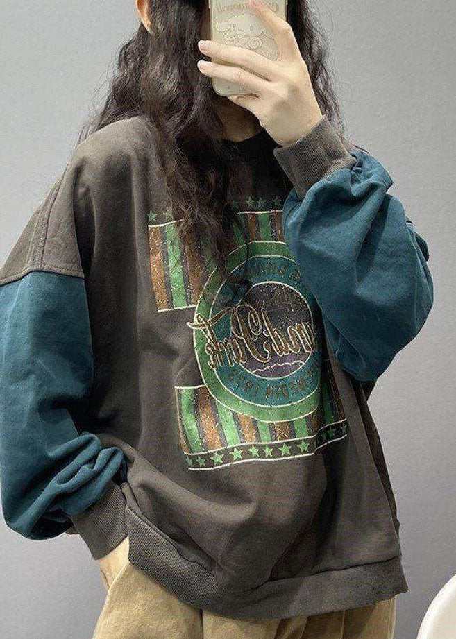 Stil Schwarzes bedrucktes Baumwoll-Sweatshirt Streetwear Frühling
