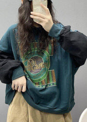 Stil Schwarzes bedrucktes Baumwoll-Sweatshirt Streetwear Frühling