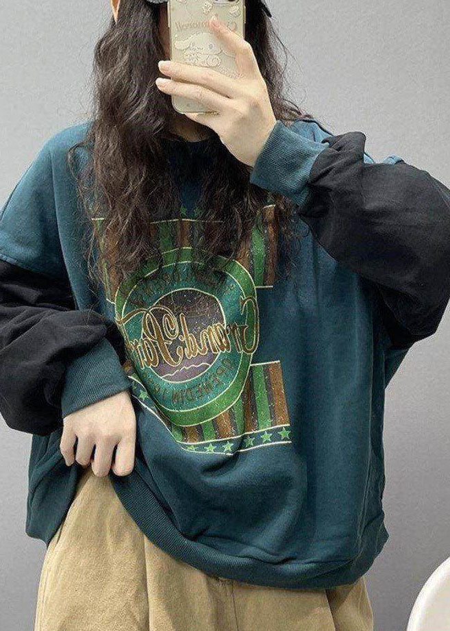 Stil Schwarzes bedrucktes Baumwoll-Sweatshirt Streetwear Frühling