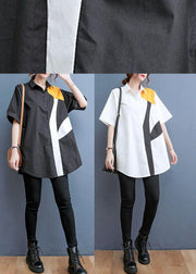 Style Black Print Peter Pan Collar Cotton Top Summer - SooLinen